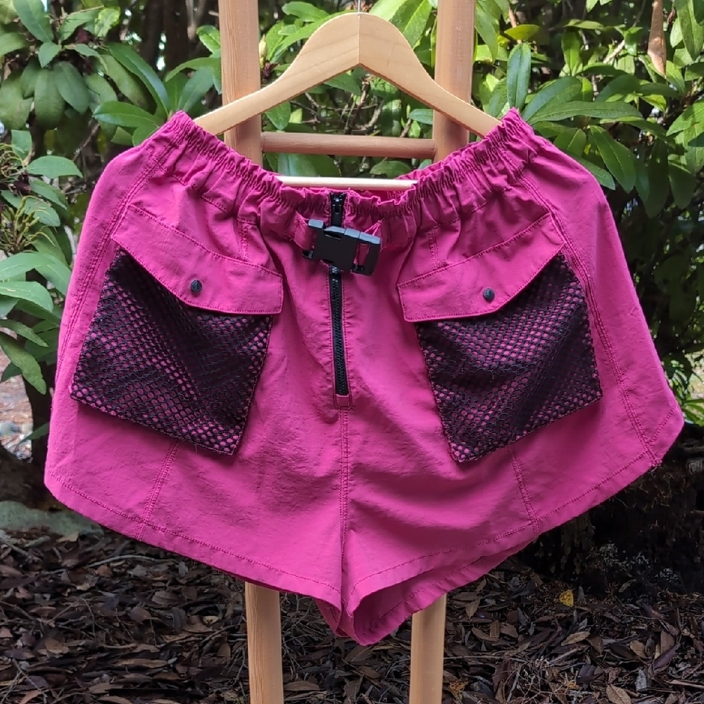 Free People Movement Pink Netted Pocket Activewear Shorts w/ Buckle